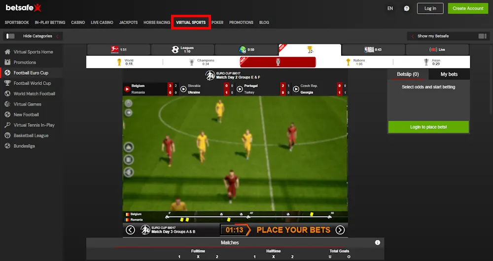 Betsafe Virtual sports betting Screenshot